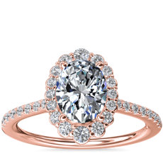 Anillo de compromiso con halo de diamantes ovalados Crescendo en oro rosado de 14 k (1/3 qt. total)